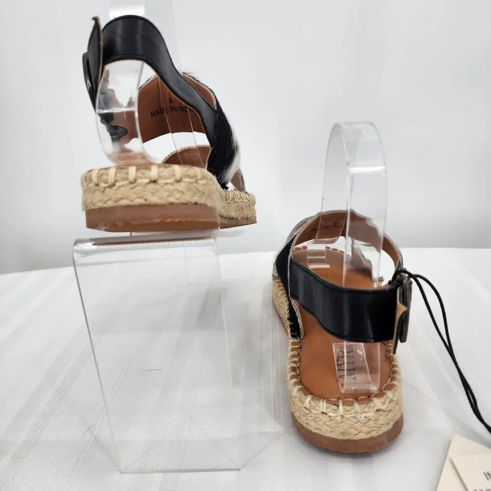 MYRA BAG Mignon Espadrille Hair-On Black & White Western‎ Sandals 6-10 NWT